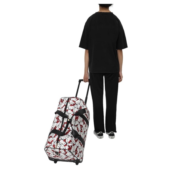 Hello Kitty Black Faux Leather Rolling Carry On Weekender/ Duffel Bag Wheels - Picture 9 of 10